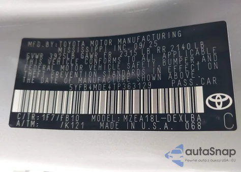 2026 Toyota Corolla Le из США, поврежденный, VIN 5YFB4MDE4TP363129